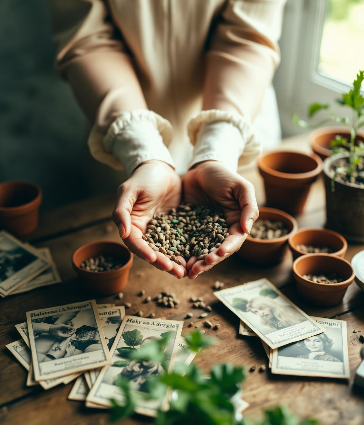 Hands with seeds