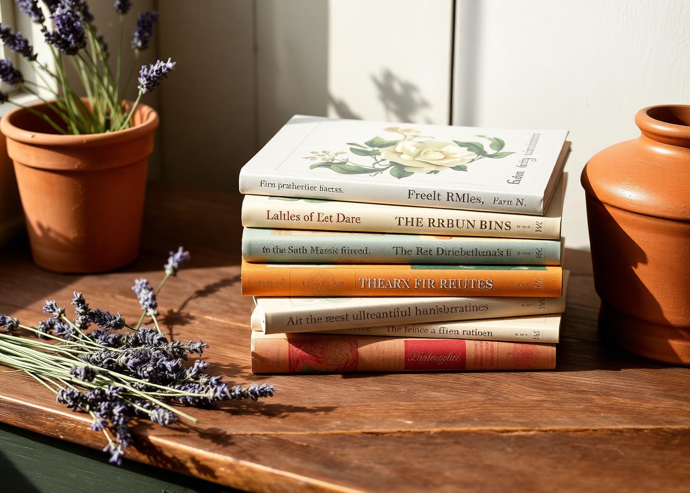 Stack of gardening books